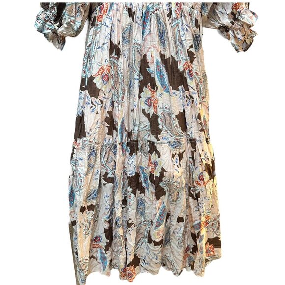 Fabrik Dress Bohemian Floral Maxi Smocked Bodice & Puff Sleeves Cottage L - Picture 4 of 11